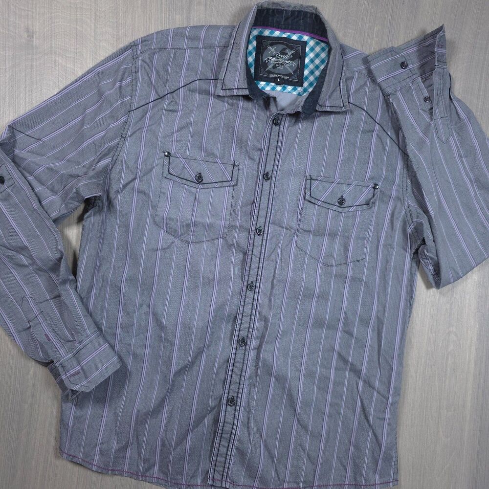 Drill Clothing Co. Men's Large Gray Striped Long Sleeve Button Down Shirt